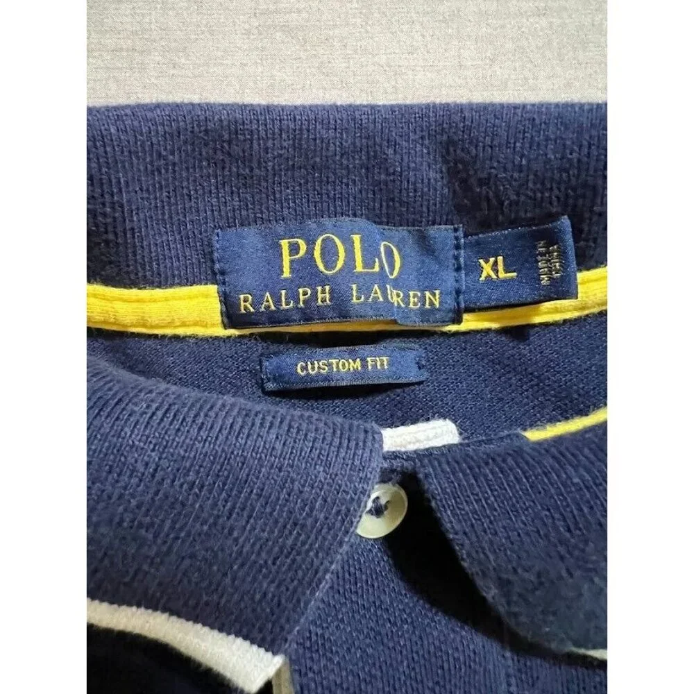 Ralph Lauren Polo Shirt Adult Extra Large Blue Yellow Striped Button Golfer Mens